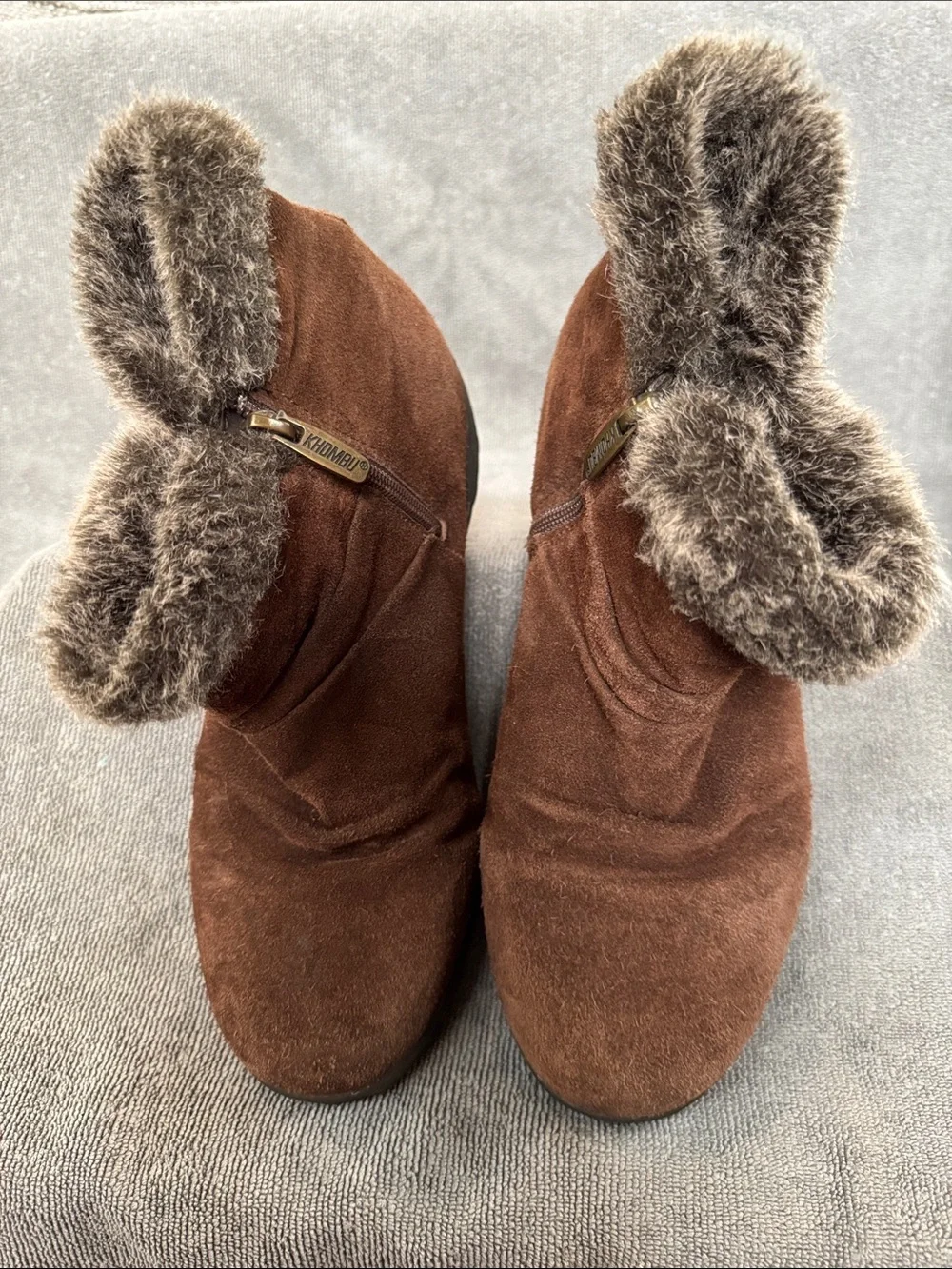 Khombu Lisa Brown Suede Faux Fur All Weather Winter Ankle Boots Size 9